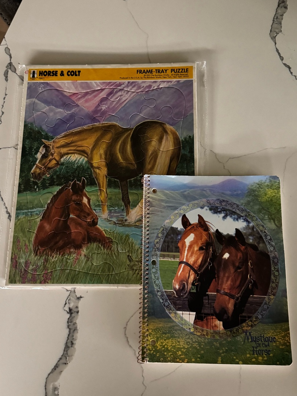 Vintage Mystique Horses Spiral Notebook & Horse Puzzle Set